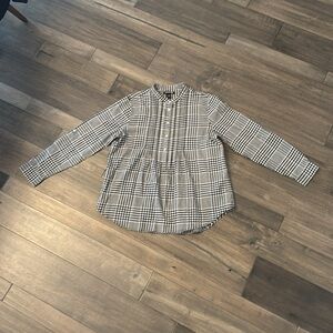 Lands’ End Women’s Black & White Plaid Pintuck Pleated Flannel Shirt Size 16 P